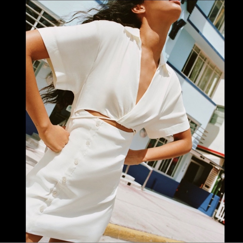ZARA CUT OUT LINEN BLEND DRESS - Picture 9 of 16